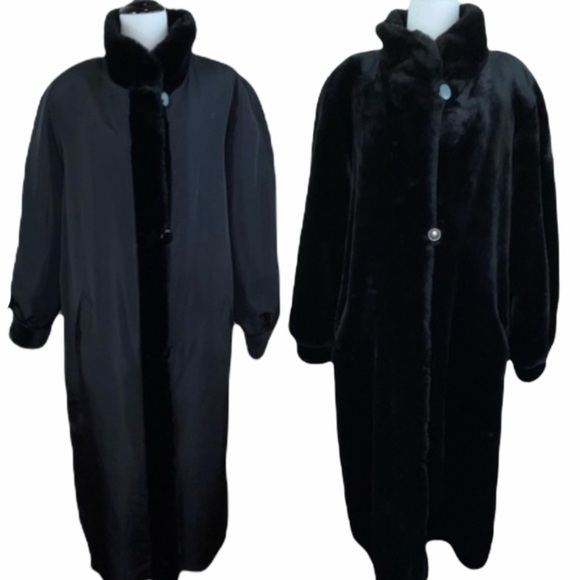 Vintage Marvin Richards Reversible Faux Fur Long Coat L - Picture 1 of 17